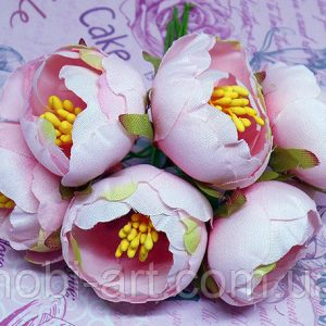 Пучок піонів (6шт) 3см. на ніжці (9см). №16 світло-рожевий